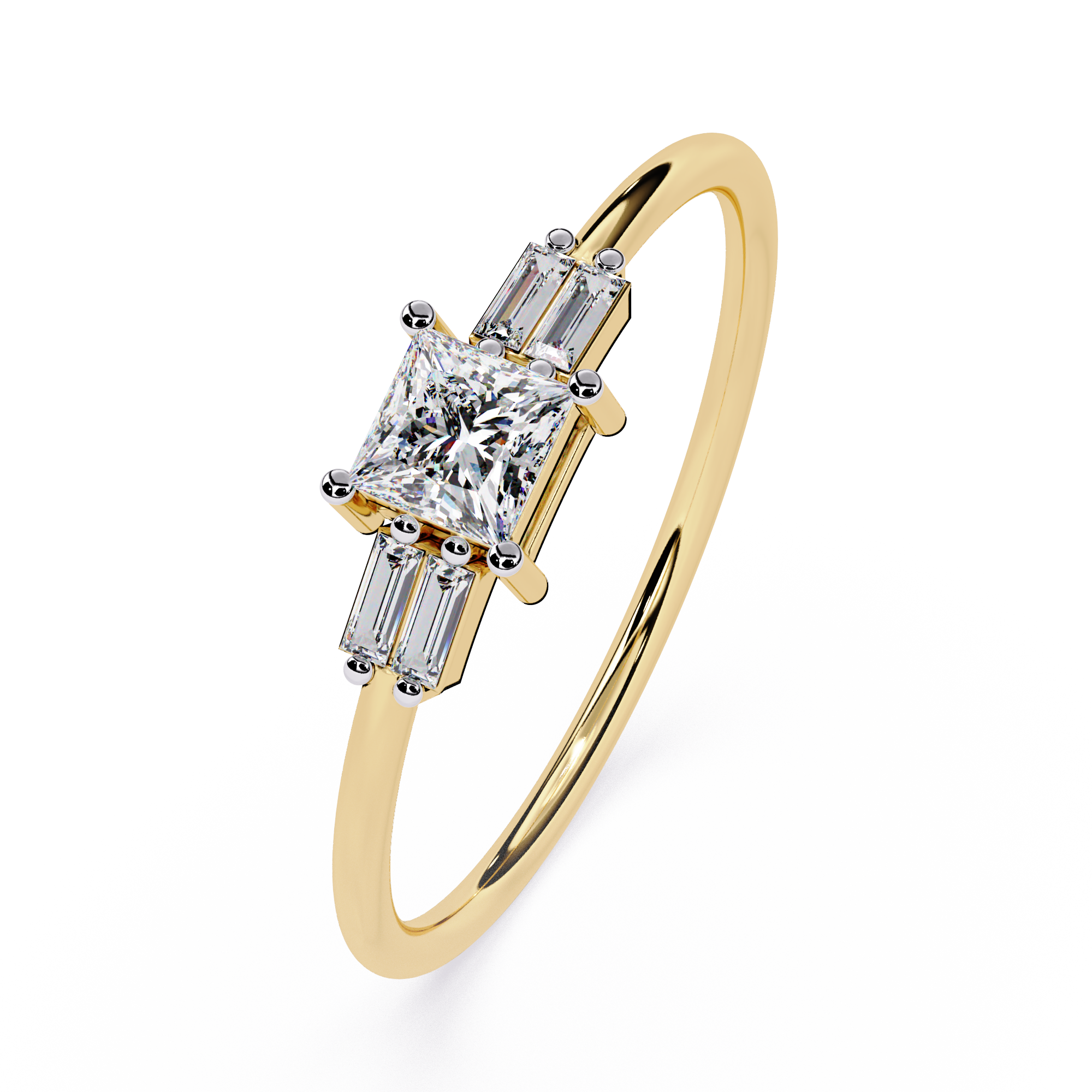 Princess Cut Diamond Ring – Lab Grown Baguette Side Stones Minimalist Engagement Promise Ring – Lustraa’s Minimalist Ring
