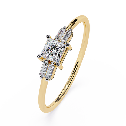 Princess Cut Diamond Ring with Baguette Side Stones | Lab Grown Diamond Engagement Ring | Minimalist Promise Ring – Lustraa’s Minimalist Ring