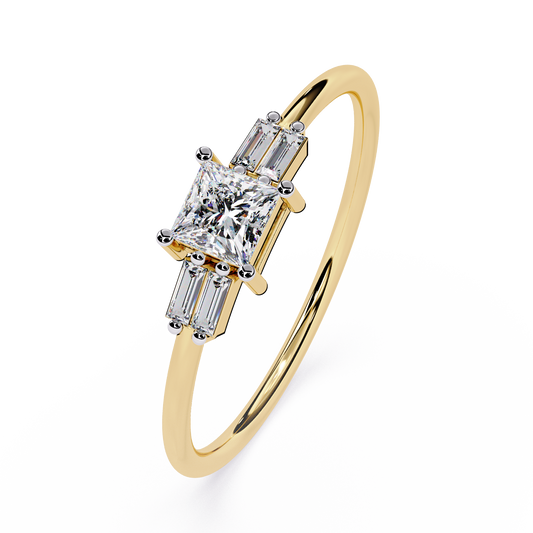 Princess Cut Diamond Ring with Baguette Side Stones | Lab Grown Diamond Engagement Ring | Minimalist Promise Ring – Lustraa’s Minimalist Ring
