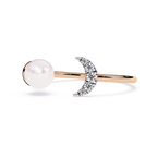 Crescent Moon Diamond Ring – Lab Grown Pearl Celestial Open Dainty Ring - Lustraa’s Celestial Ring