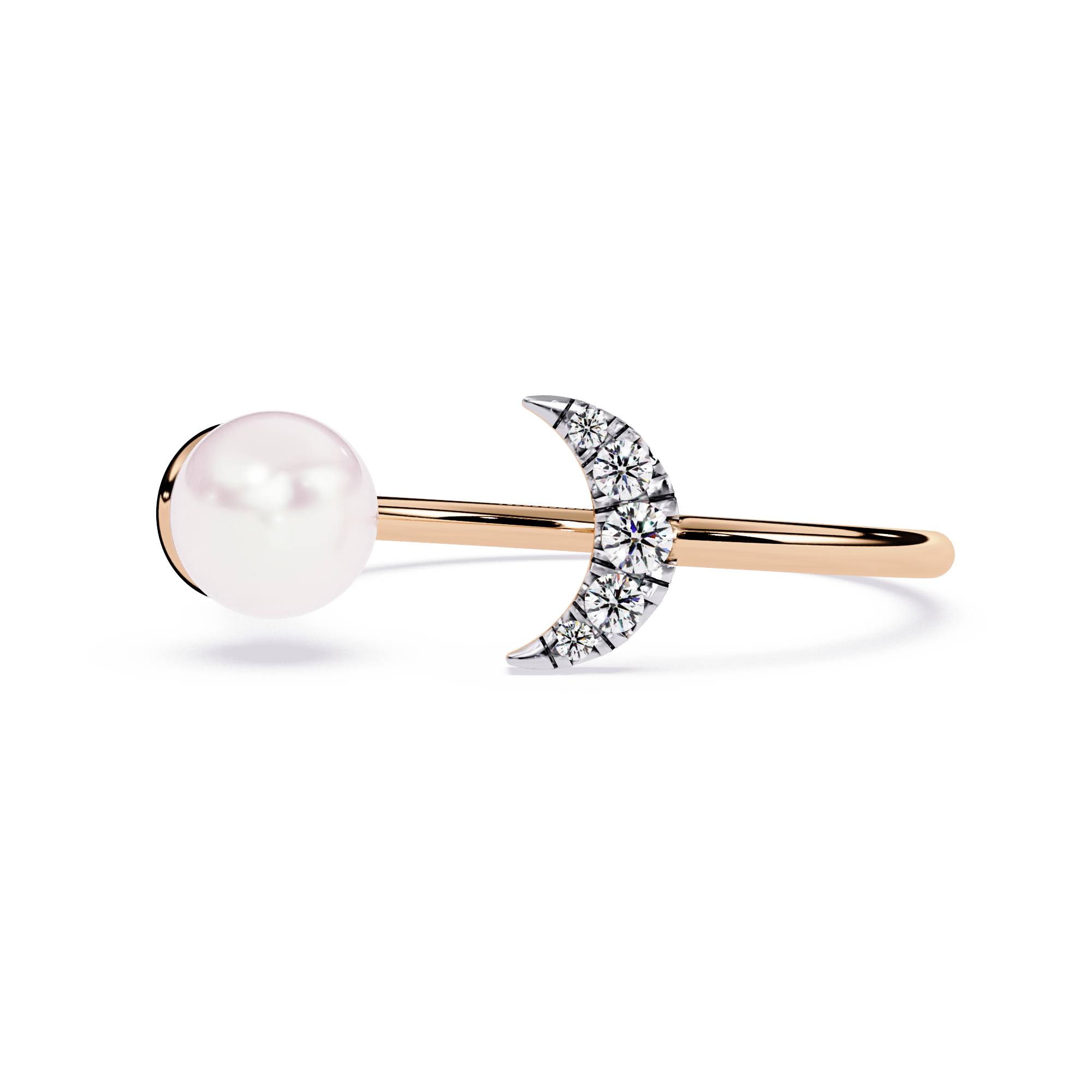Crescent Moon Diamond Ring – Lab Grown Pearl Celestial Open Dainty Ring - Lustraa’s Celestial Ring