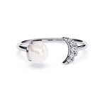 Crescent Moon Diamond Ring – Lab Grown Pearl Celestial Open Dainty Ring - Lustraa’s Celestial Ring