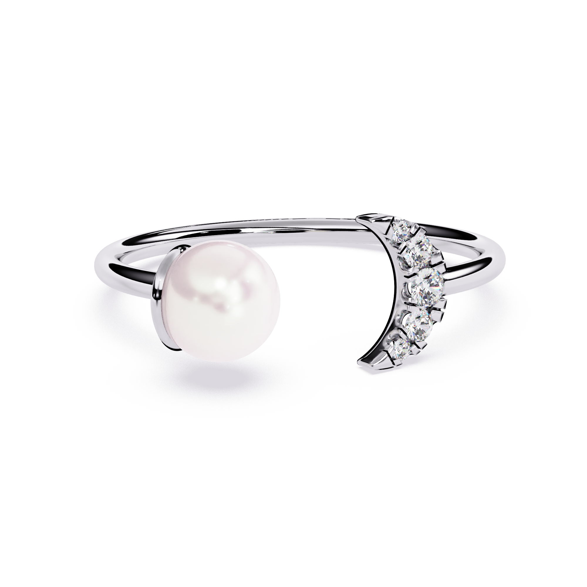 Crescent Moon Diamond Ring – Lab Grown Pearl Celestial Open Dainty Ring - Lustraa’s Celestial Ring