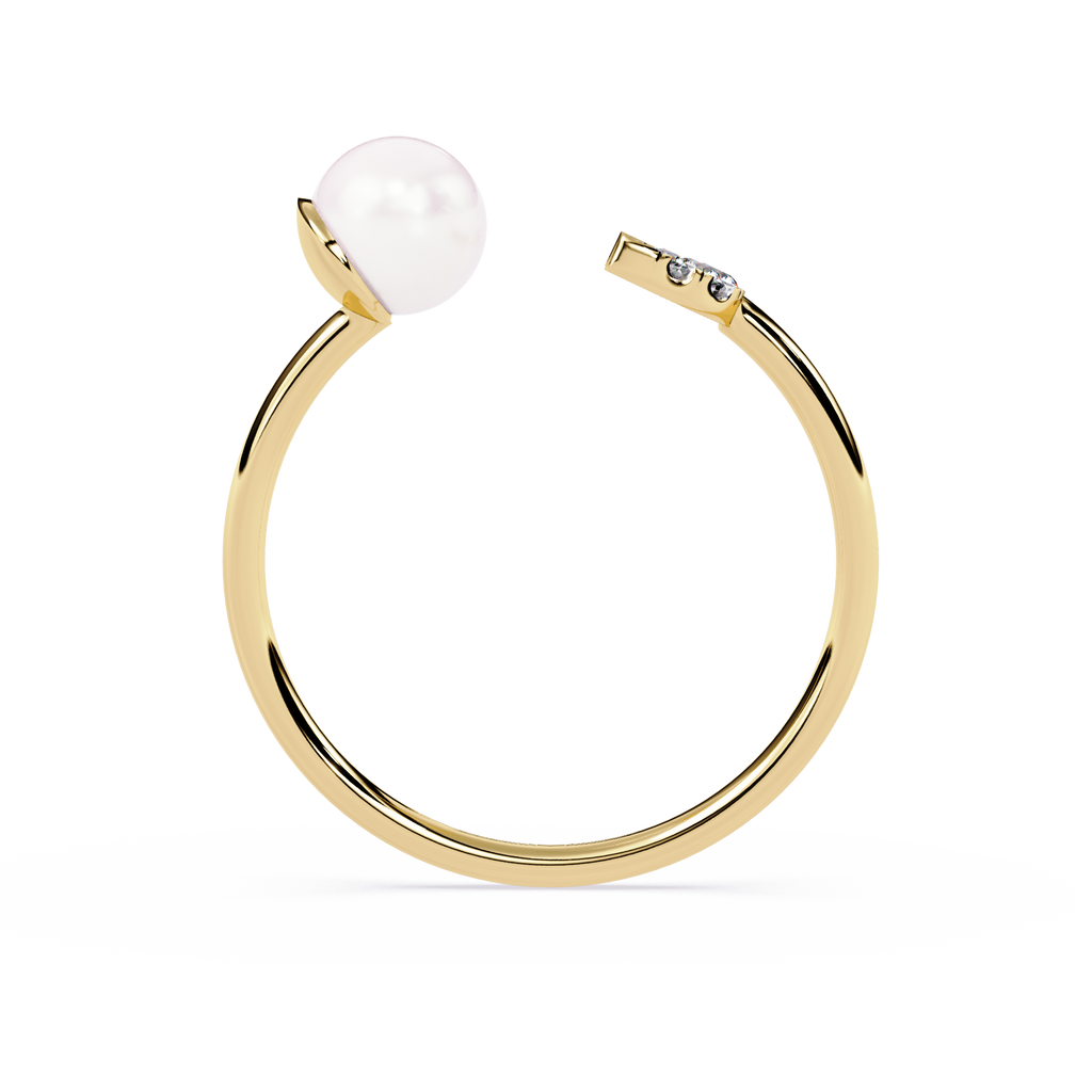 Crescent Moon Diamond Ring – Lab Grown Pearl Celestial Open Dainty Ring - Lustraa’s Celestial Ring