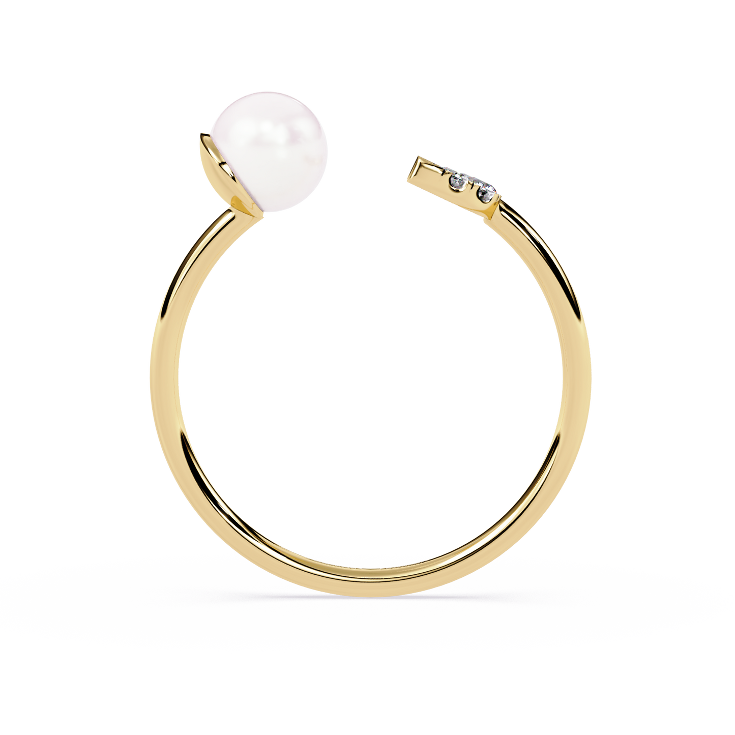 Crescent Moon Pearl Ring | Lab Grown Diamond Celestial Open Ring | Dainty Moon and Pearl Ring - Lustraa’s Celestial Ring