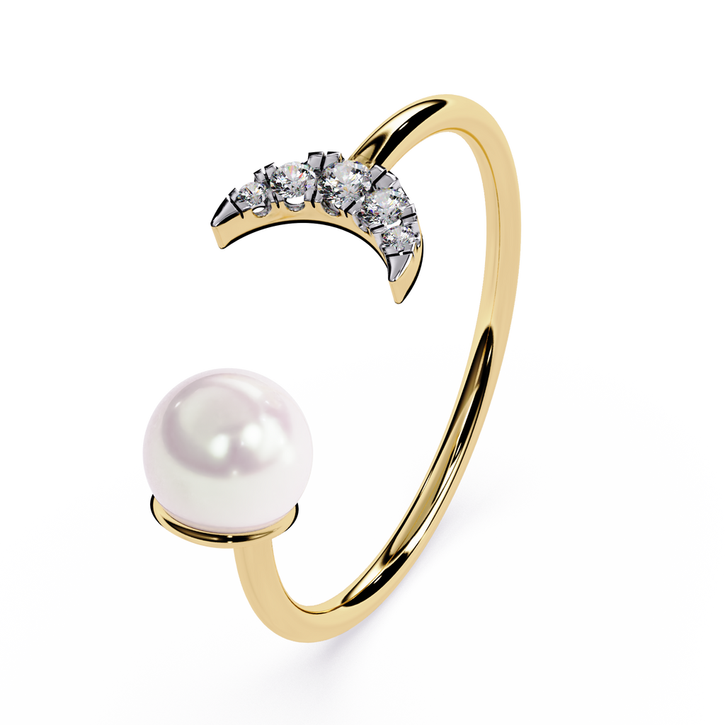 Crescent Moon Diamond Ring – Lab Grown Pearl Celestial Open Dainty Ring - Lustraa’s Celestial Ring
