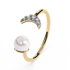 Crescent Moon Diamond Ring – Lab Grown Pearl Celestial Open Dainty Ring - Lustraa’s Celestial Ring