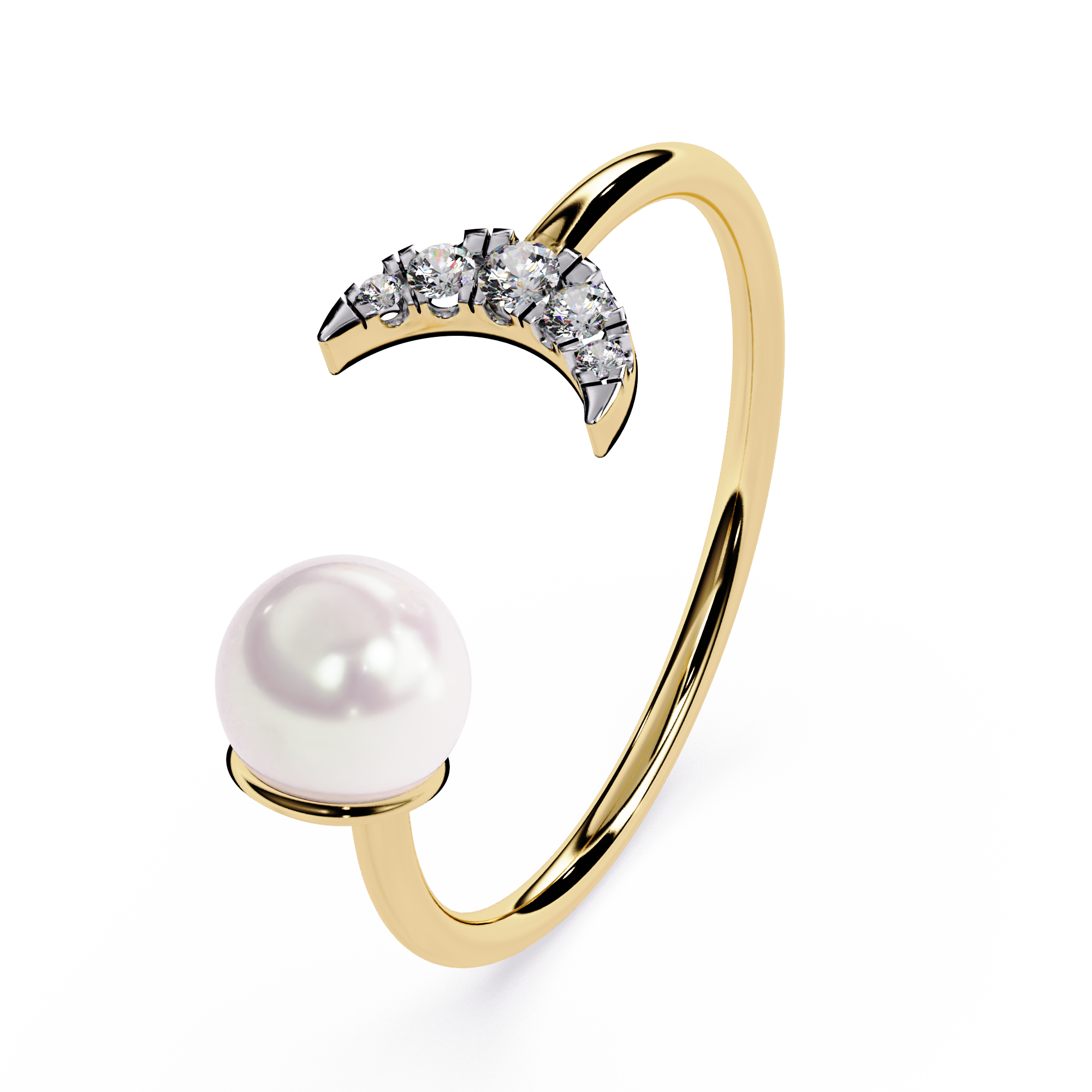 Crescent Moon Diamond Ring – Lab Grown Pearl Celestial Open Dainty Ring - Lustraa’s Celestial Ring