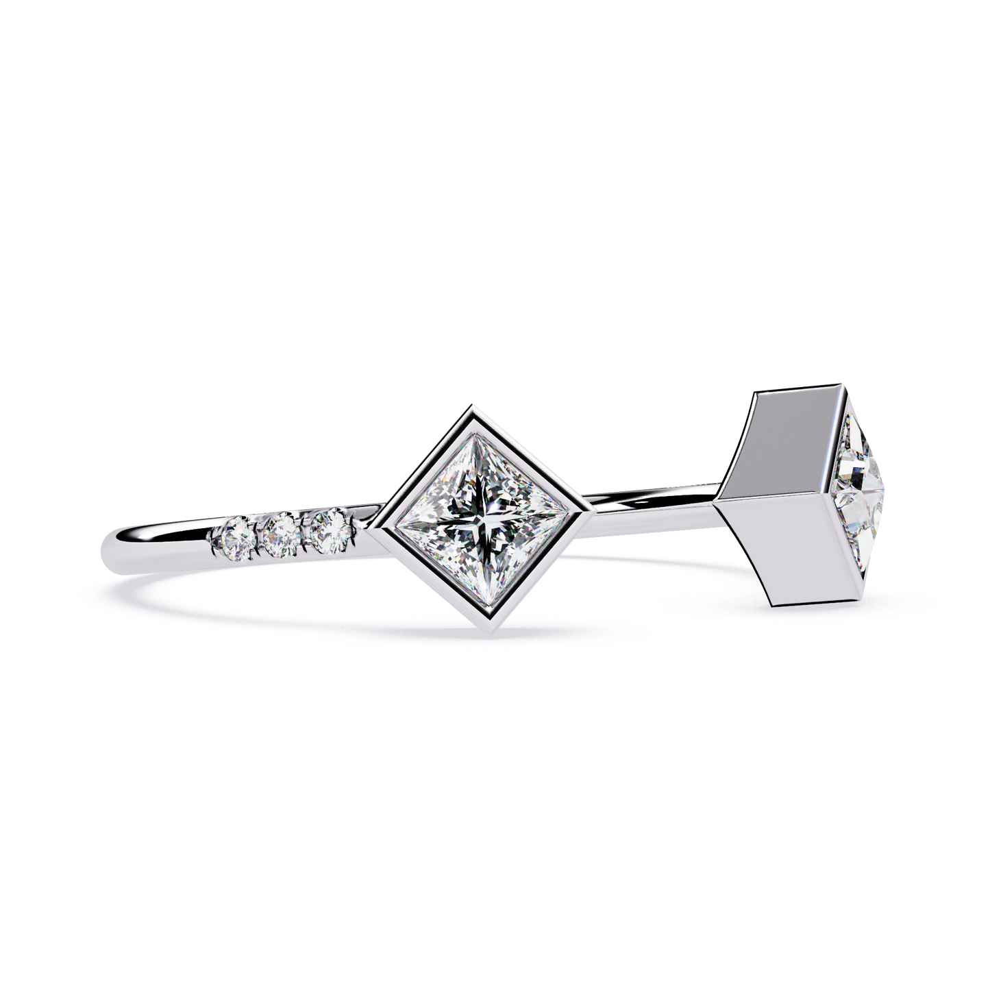Princess Cut Open Diamond Ring | Lab Grown Princess Diamond Adjustable Ring | Modern Minimalist Diamond Jewelry - Lustraa’s Open Band Ring