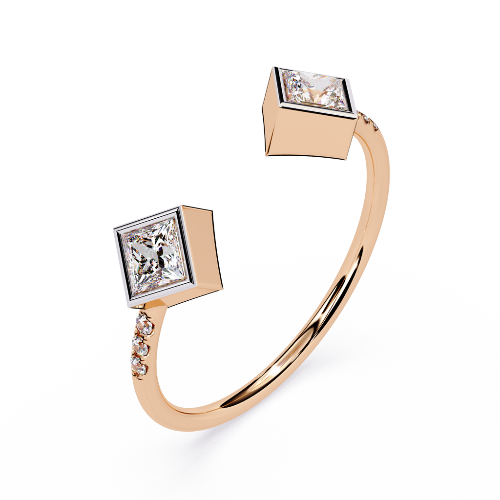Princess Cut Diamond Ring – Lab Grown Open Adjustable Modern Minimalist Diamond Jewelry- Lustraa’s Open Band Ring