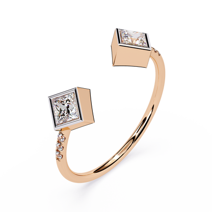 Princess Cut Open Diamond Ring | Lab Grown Princess Diamond Adjustable Ring | Modern Minimalist Diamond Jewelry - Lustraa’s Open Band Ring