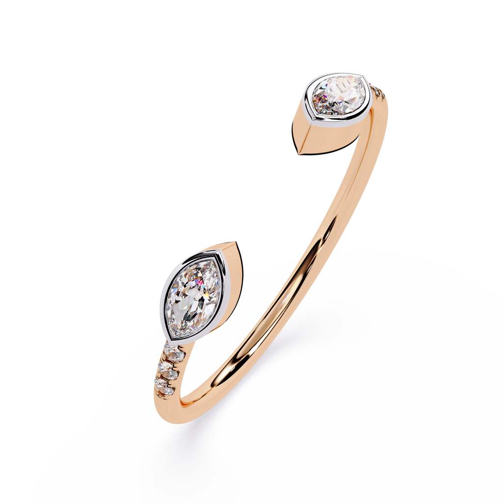 Marquise Cut Open Diamond Ring – Lab Grown Marquise Diamond Adjustable Ring – Modern Minimalist Stackable Ring – Lustraa’s Open Band Ring