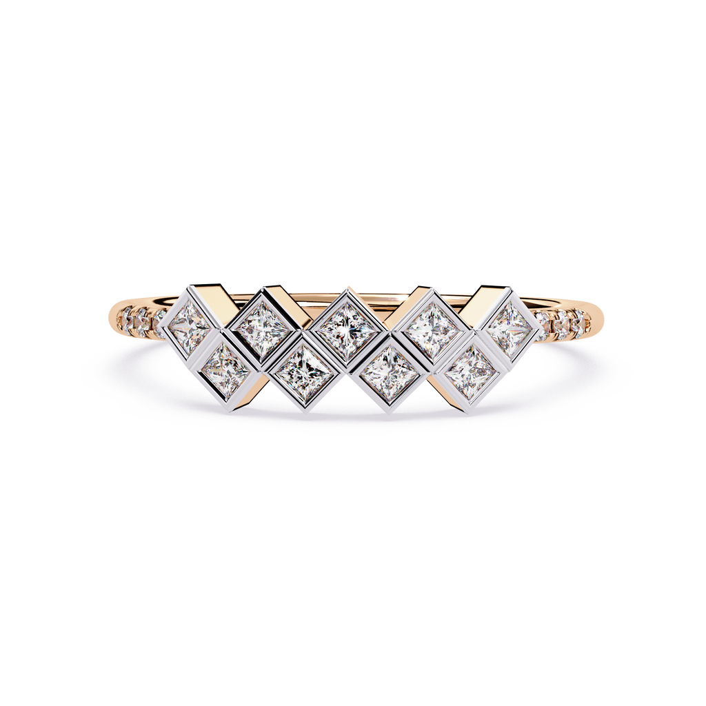 Geometric Diamond Ring – Lab Grown Princess Cut Half Eternity Cluster Modern Statement Ring– Lustraa’s Eternity Ring
