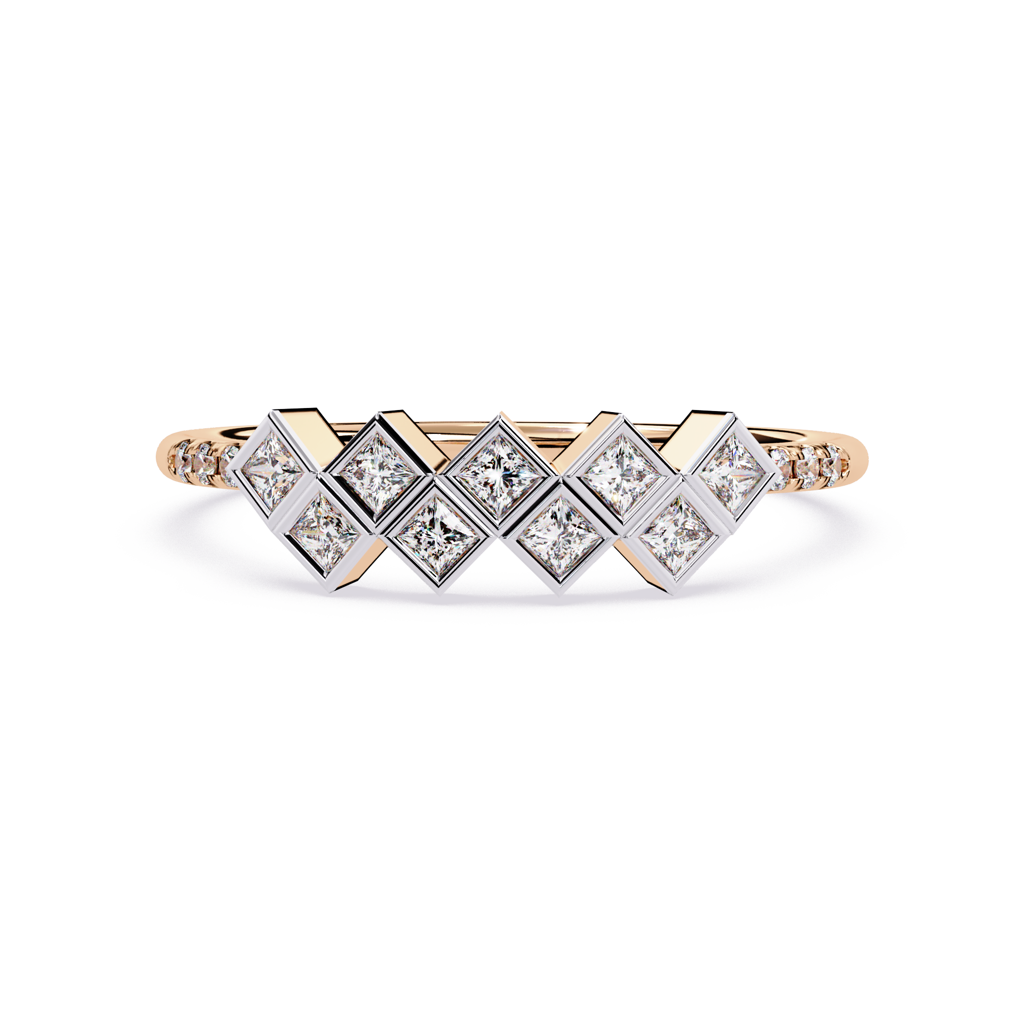 Geometric Diamond Ring – Lab Grown Princess Cut Half Eternity Cluster Modern Statement Ring– Lustraa’s Eternity Ring