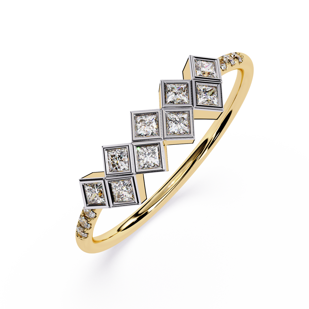 Geometric Diamond Ring – Lab Grown Princess Cut Half Eternity Cluster Modern Statement Ring– Lustraa’s Eternity Ring