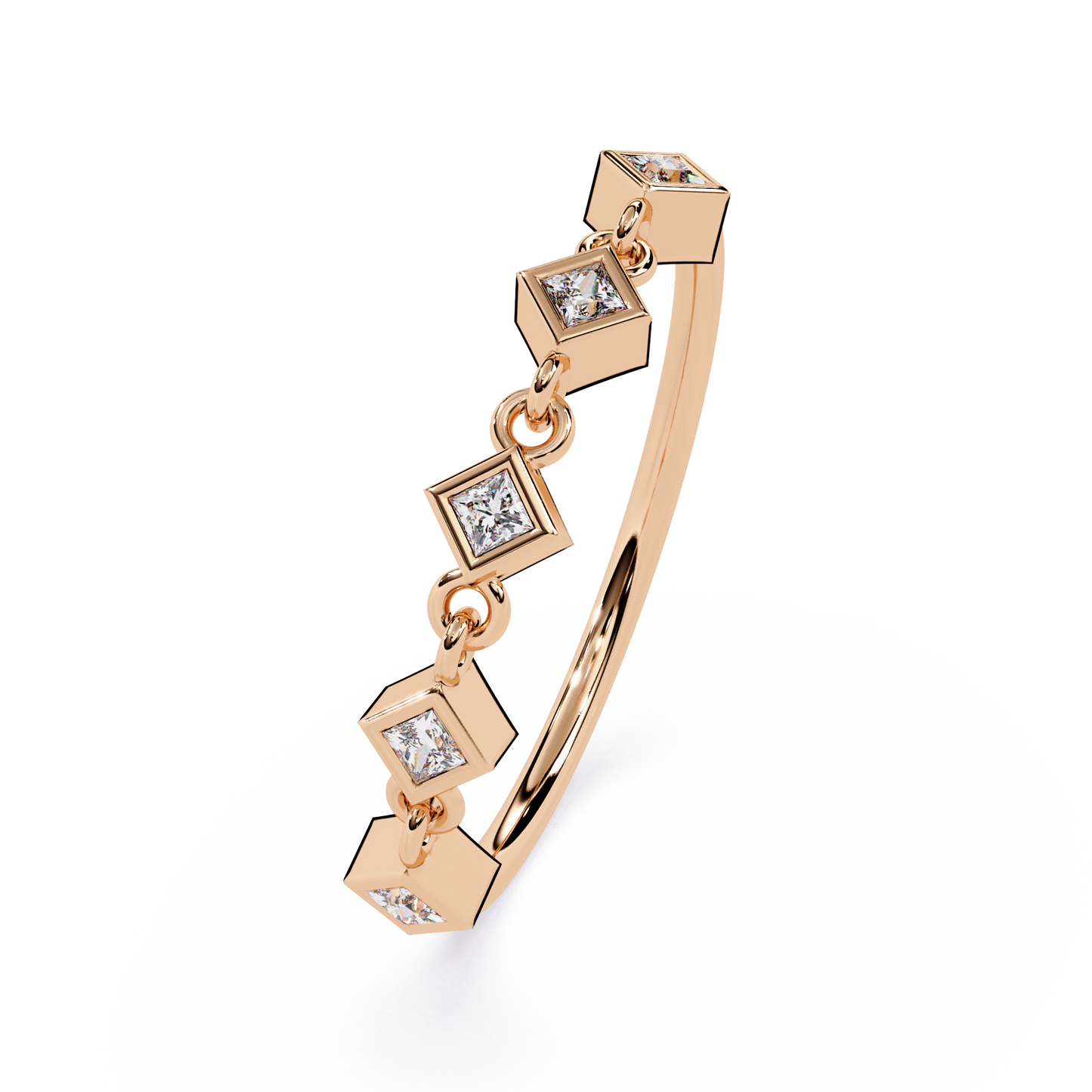 Geometric Princess Cut Diamond Chain Ring | Lab Grown Diamond Stacking Ring | Modern Linked Diamond Ring - Lustraa’s Stackable Ring