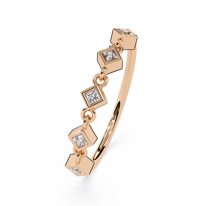 Geometric Princess Cut Diamond Chain Ring | Lab Grown Diamond Stacking Ring | Modern Linked Diamond Ring - Lustraa’s Stackable Ring