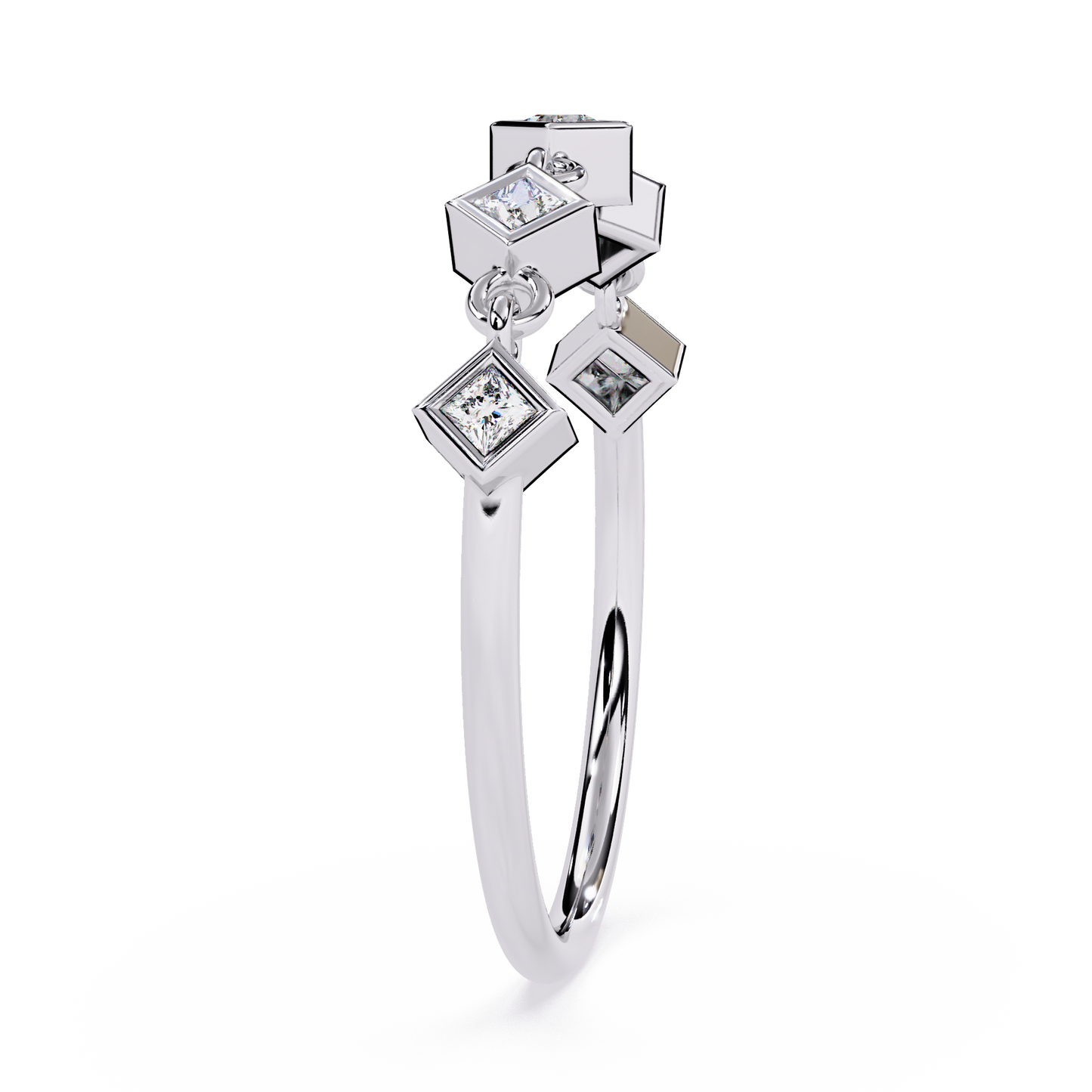 Geometric Princess Cut Diamond Chain Ring | Lab Grown Diamond Stacking Ring | Modern Linked Diamond Ring - Lustraa’s Stackable Ring