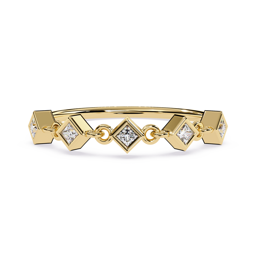Geometric Diamond Ring – Lab Grown Princess Cut Gold Chain Modern Stackable Linked Ring-Lustraa’s Stackable Ring