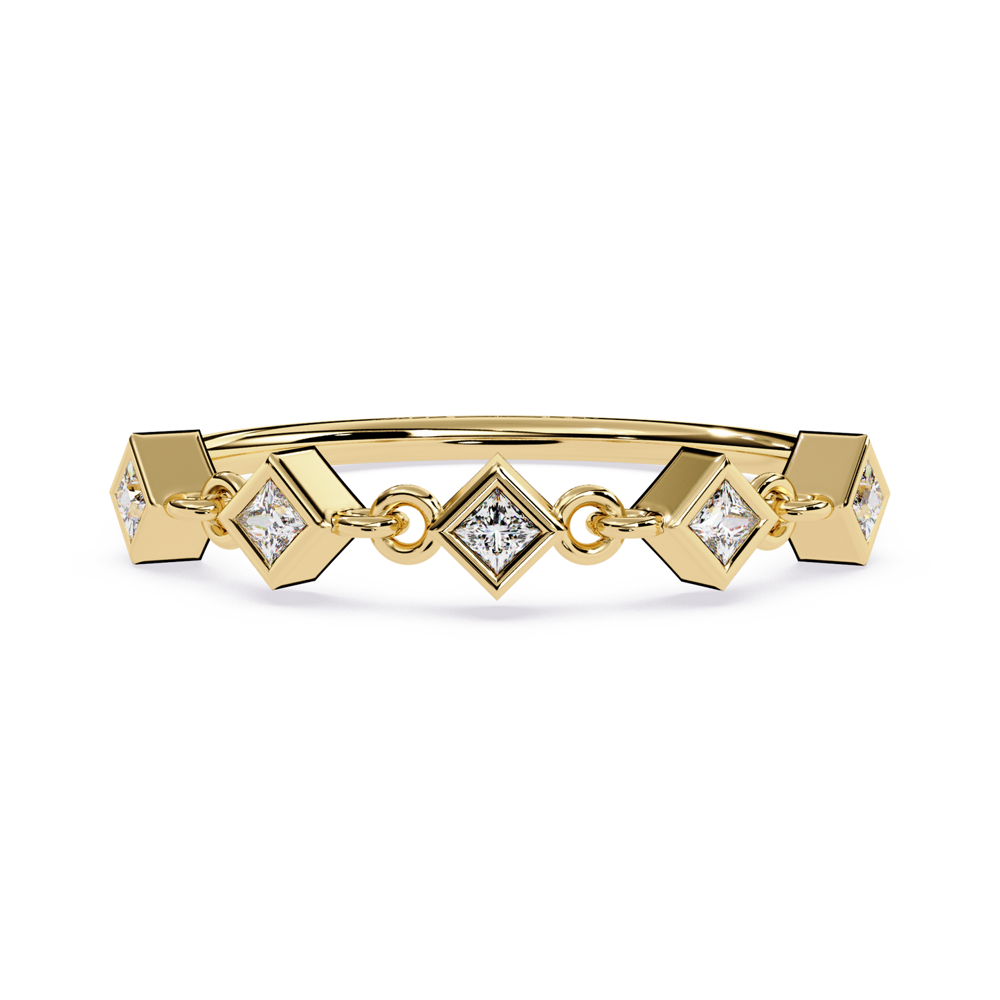 Geometric Princess Cut Diamond Chain Ring | Lab Grown Diamond Stacking Ring | Modern Linked Diamond Ring - Lustraa’s Stackable Ring