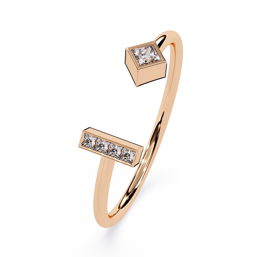 Open Diamond Ring – Lab Grown Princess Cut Pavé Geometric Modern Stackable Gold Ring- Lustraa’s Open Band Ring