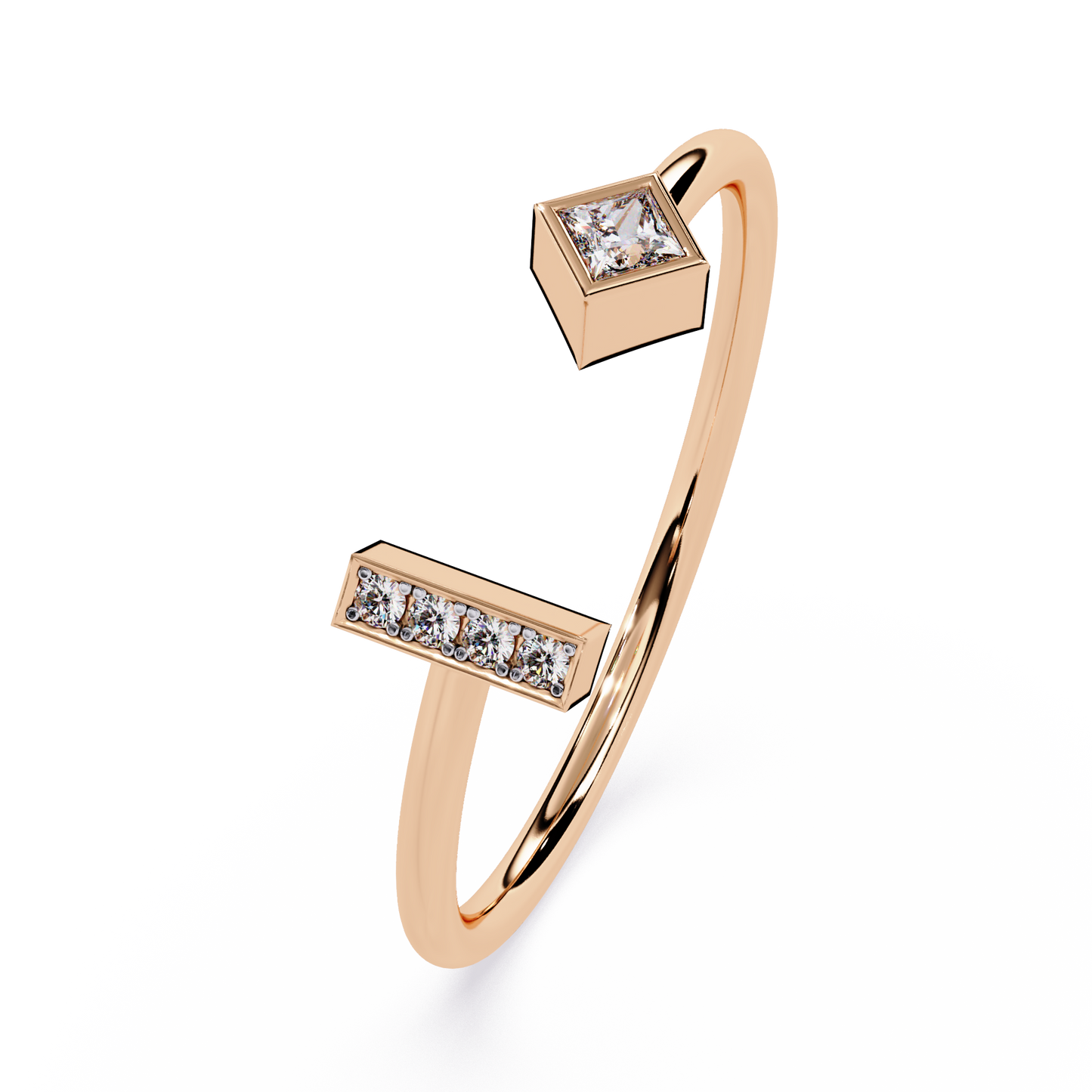 Open Geometric Diamond | Lab Grown Princess Cut & Pavé Diamond Ring | Modern Open Stackable Ring- Lustraa’s Open Band Ring
