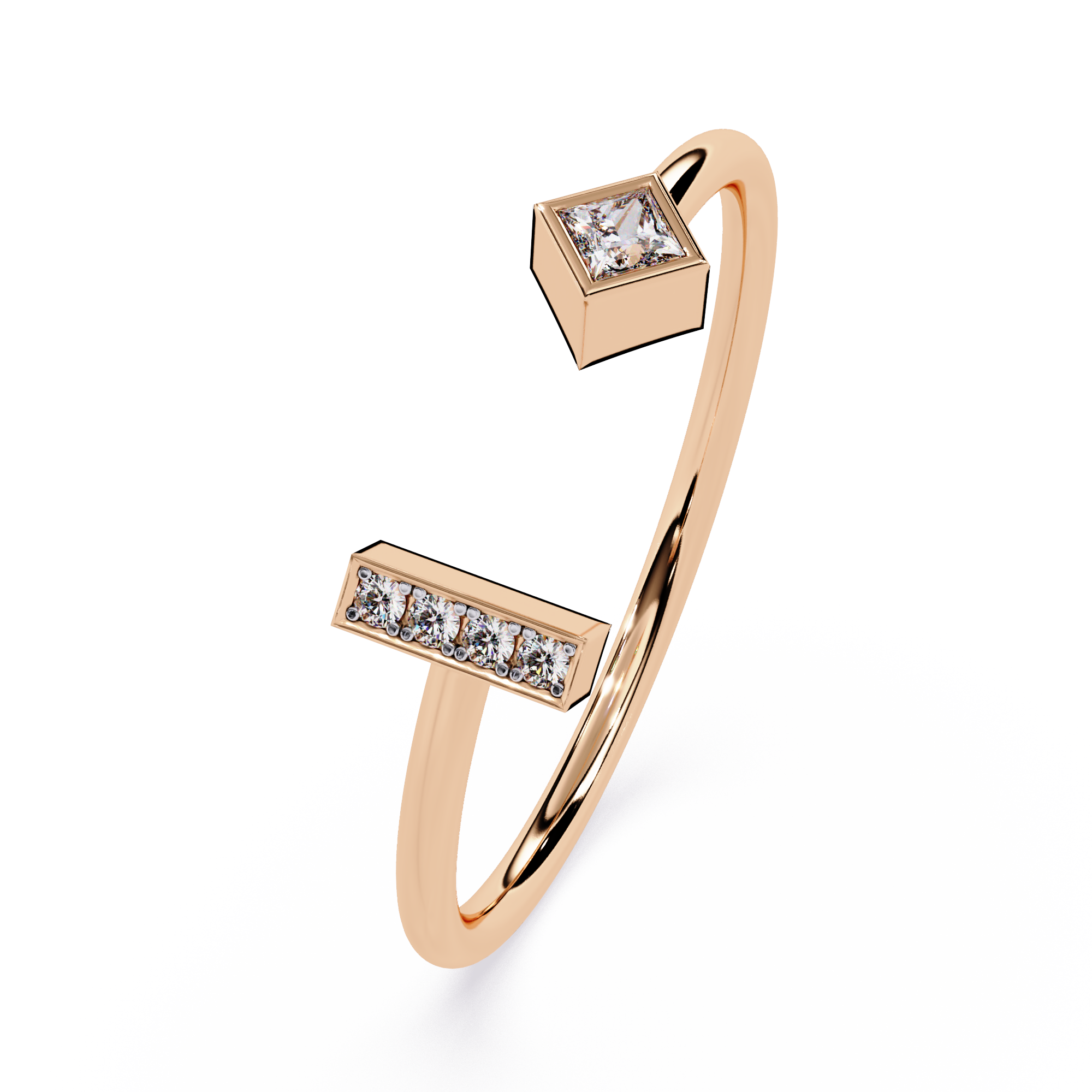 Open Diamond Ring – Lab Grown Princess Cut Pavé Geometric Modern Stackable Gold Ring- Lustraa’s Open Band Ring