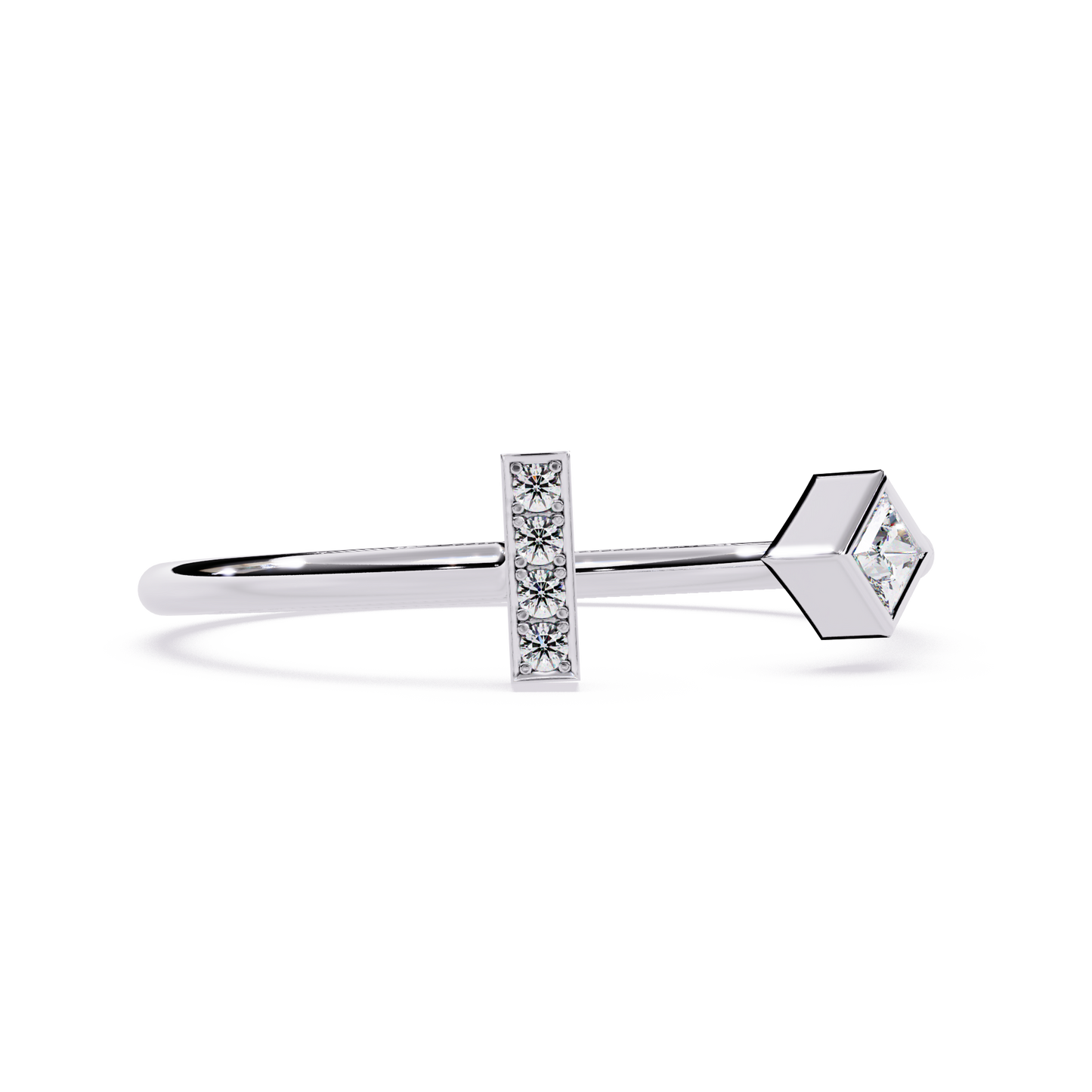 Open Geometric Diamond | Lab Grown Princess Cut & Pavé Diamond Ring | Modern Open Stackable Ring- Lustraa’s Open Band Ring