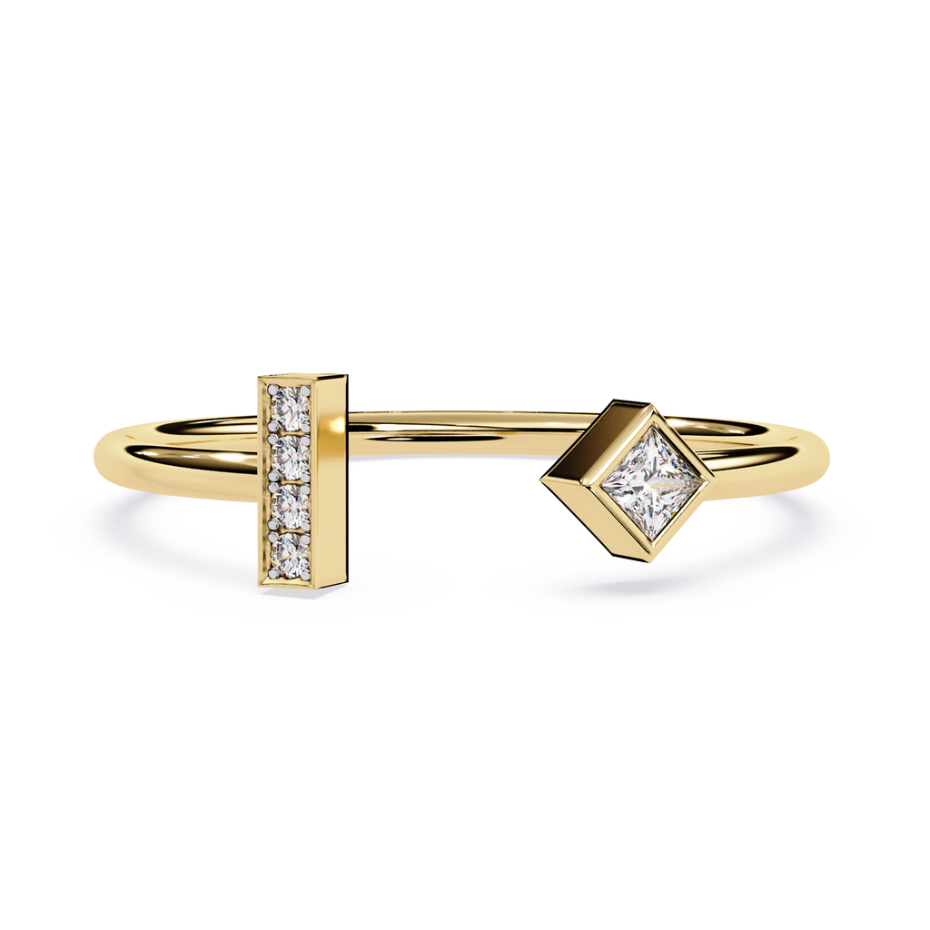 Open Diamond Ring – Lab Grown Princess Cut Pavé Geometric Modern Stackable Gold Ring- Lustraa’s Open Band Ring