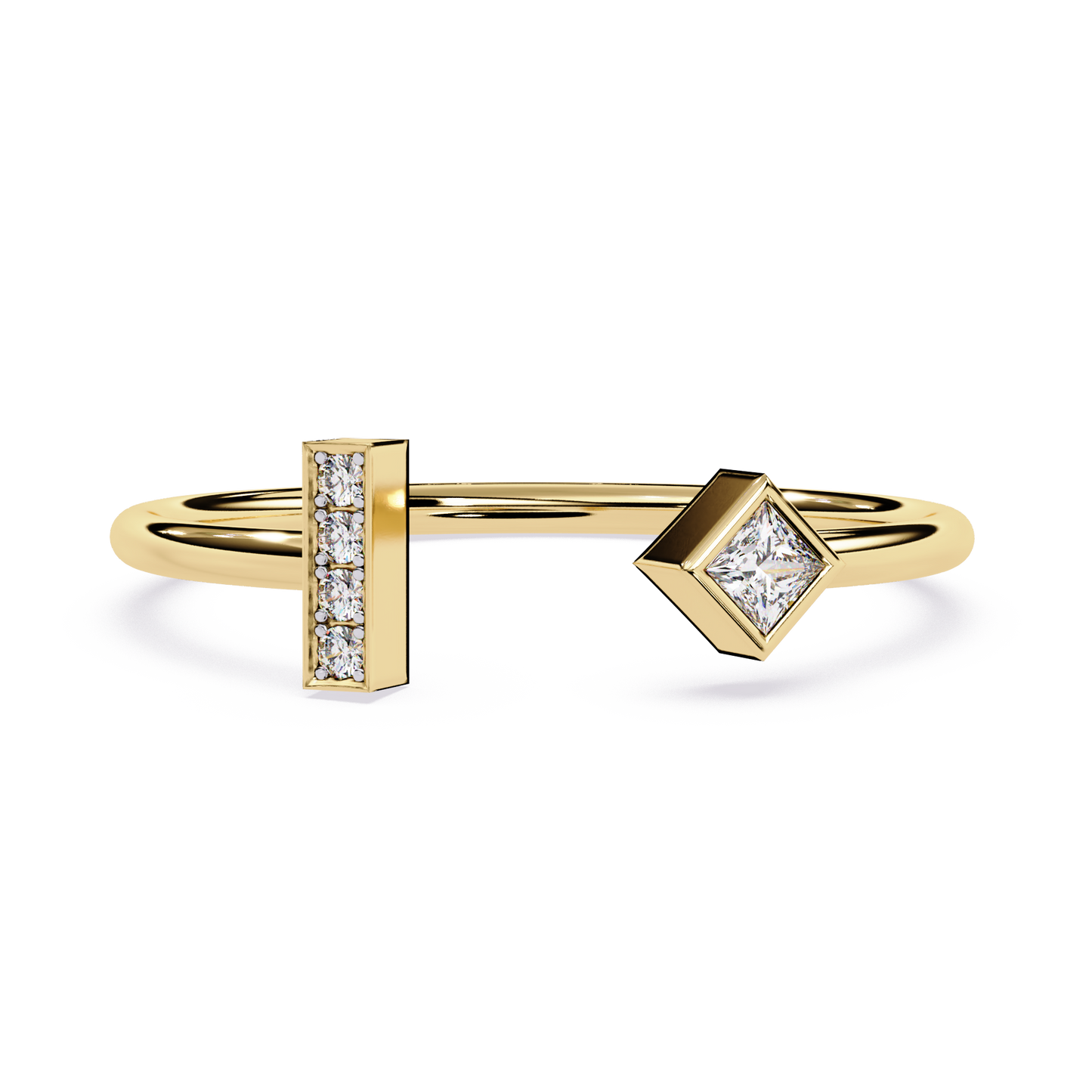 Open Geometric Diamond | Lab Grown Princess Cut & Pavé Diamond Ring | Modern Open Stackable Ring- Lustraa’s Open Band Ring