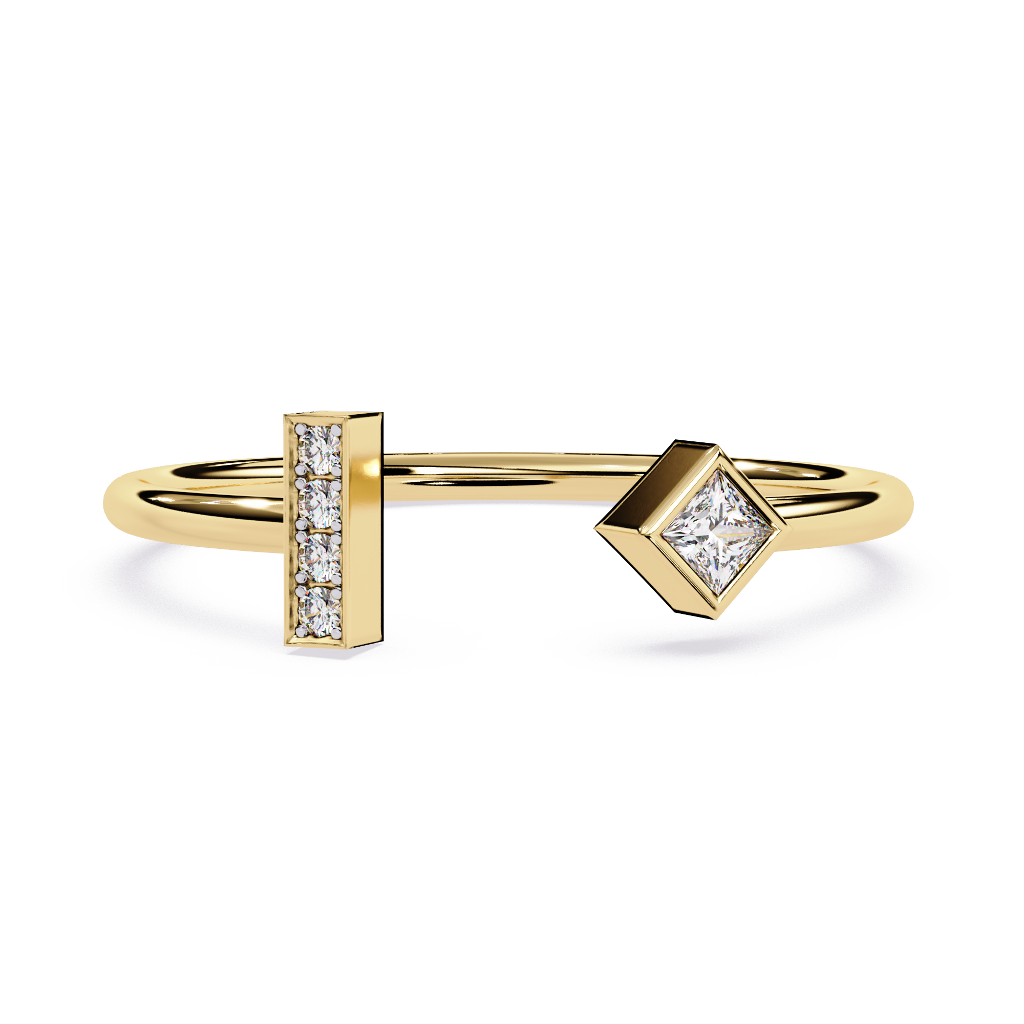 Open Diamond Ring – Lab Grown Princess Cut Pavé Geometric Modern Stackable Gold Ring- Lustraa’s Open Band Ring