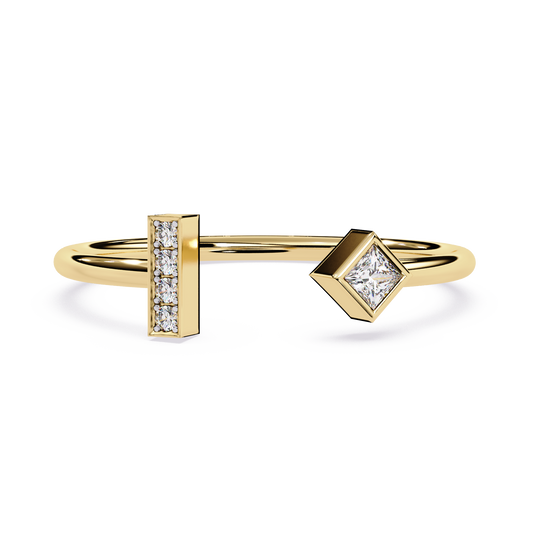 Open Geometric Diamond | Lab Grown Princess Cut & Pavé Diamond Ring | Modern Open Stackable Ring- Lustraa’s Open Band Ring
