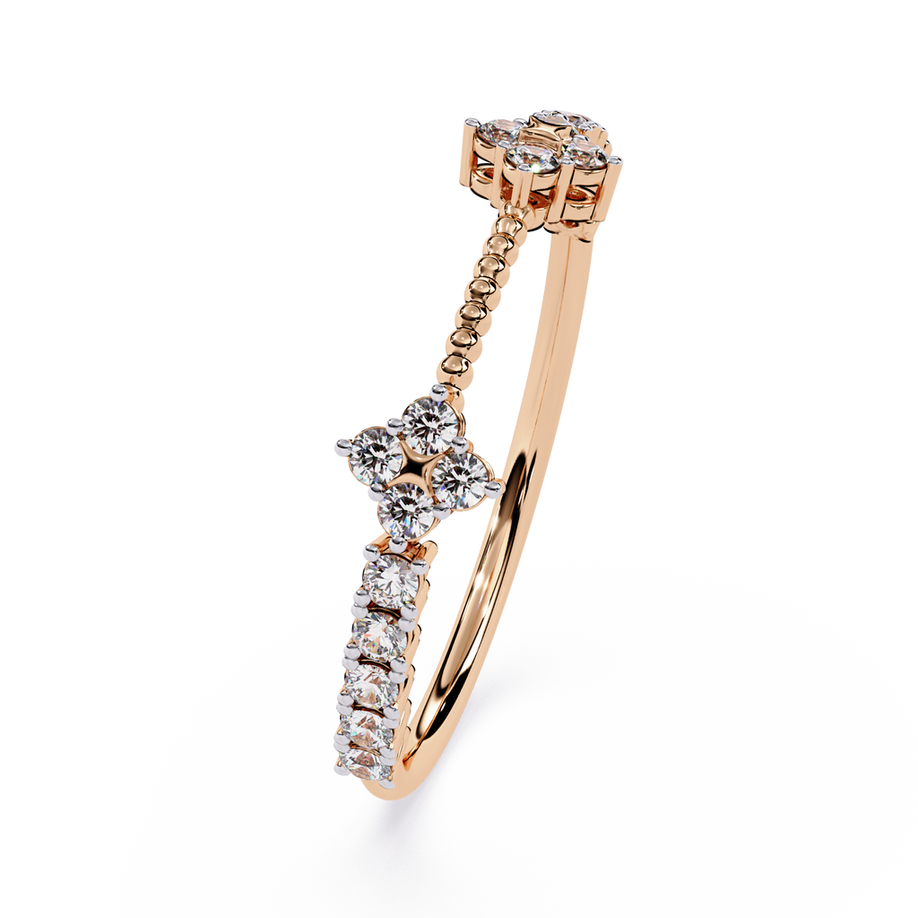 Floral Diamond Ring – Lab Grown Half Eternity Stackable Beaded Diamond Band -Lustraa’s Floral Ring