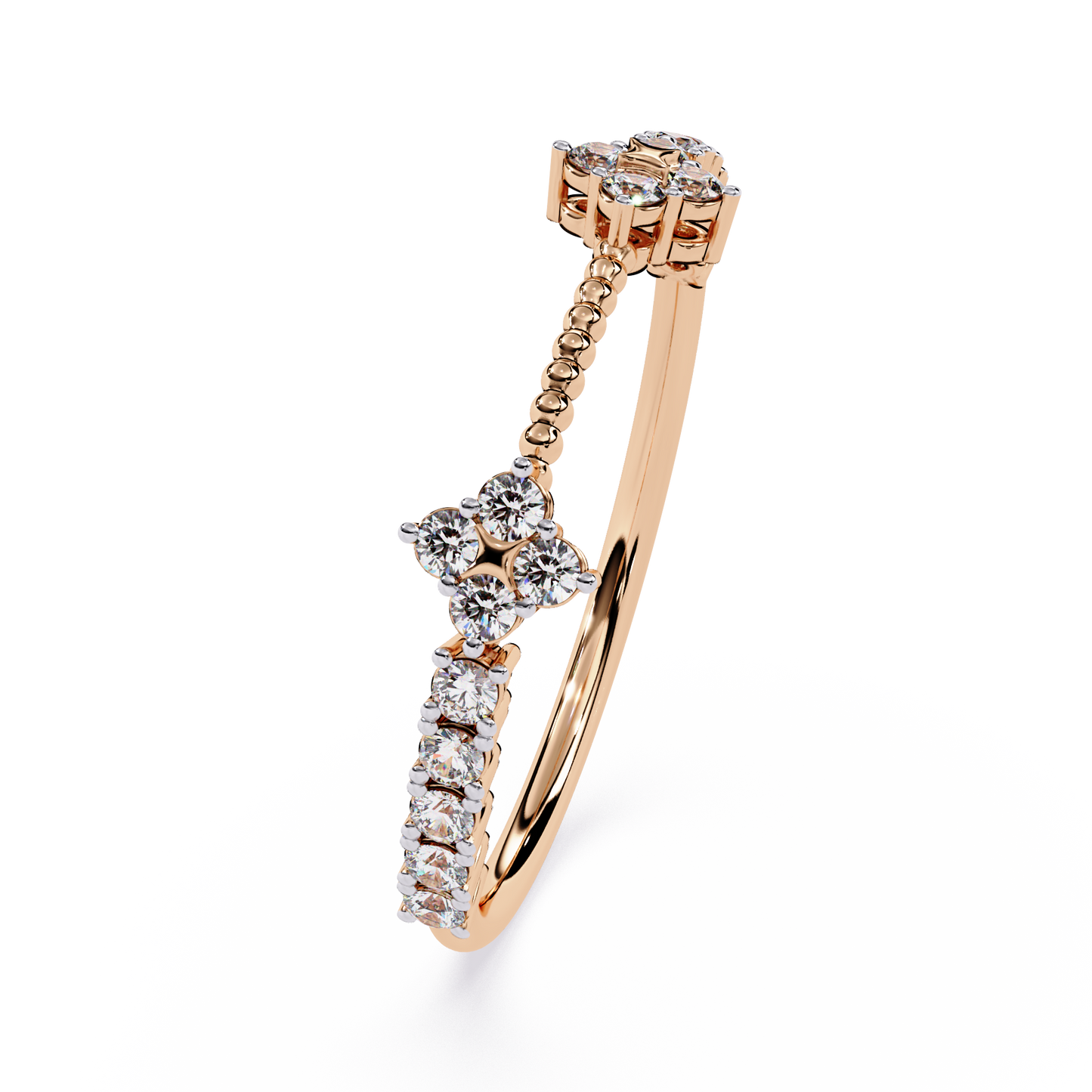 Floral Diamond Stackable Ring | Lab Grown Diamond Half Eternity Ring | Beaded Diamond Band -Lustraa’s Floral Ring