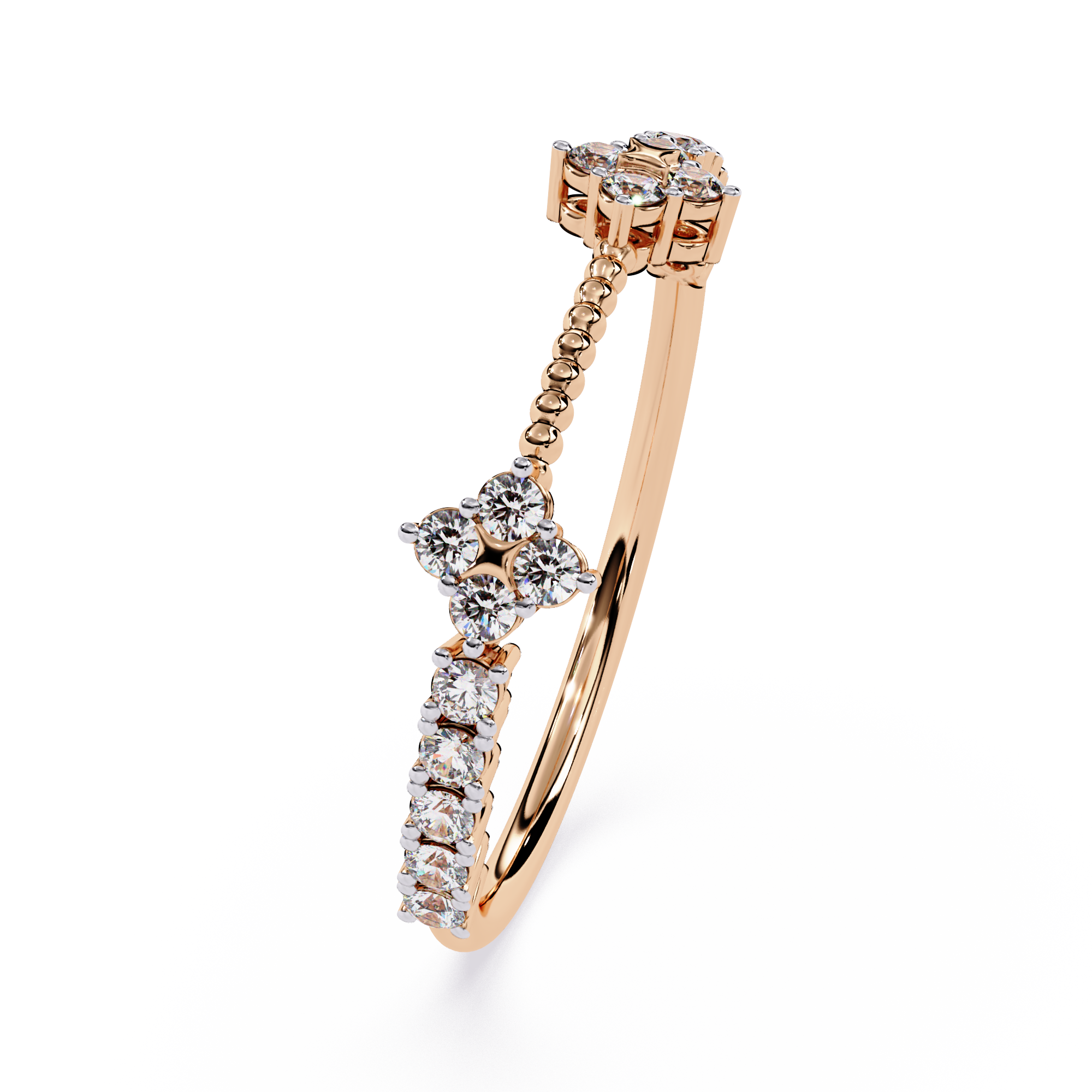 Floral Diamond Ring – Lab Grown Half Eternity Stackable Beaded Diamond Band -Lustraa’s Floral Ring