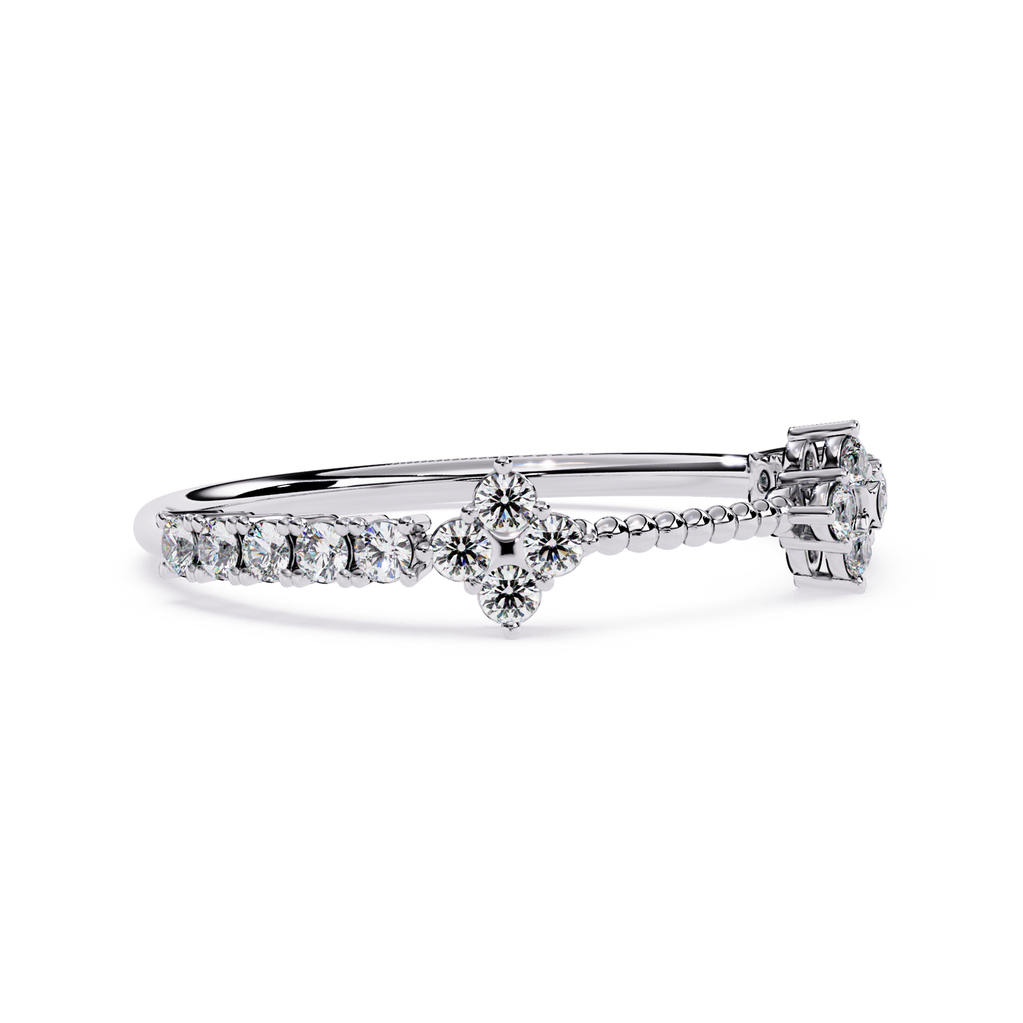 Floral Diamond Stackable Ring | Lab Grown Diamond Half Eternity Ring | Beaded Diamond Band -Lustraa’s Floral Ring