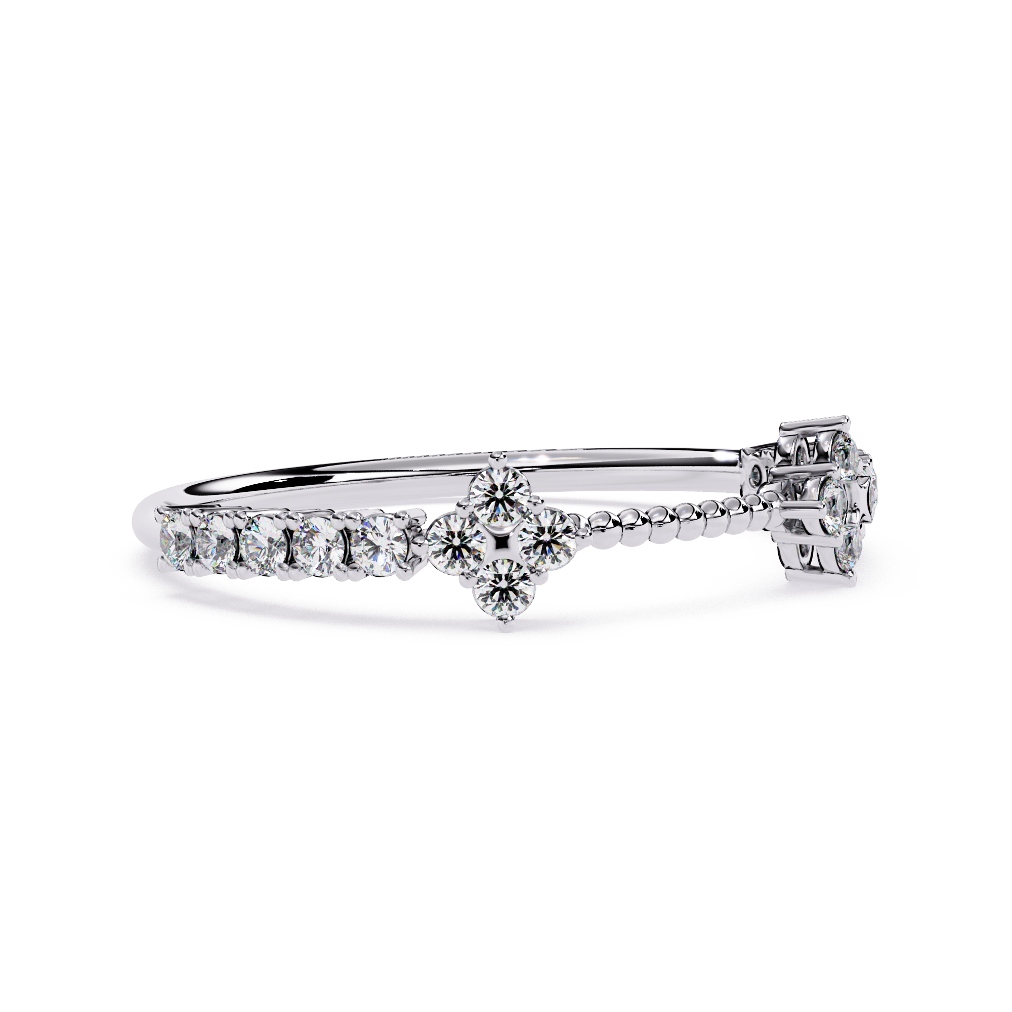 Floral Diamond Ring – Lab Grown Half Eternity Stackable Beaded Diamond Band -Lustraa’s Floral Ring