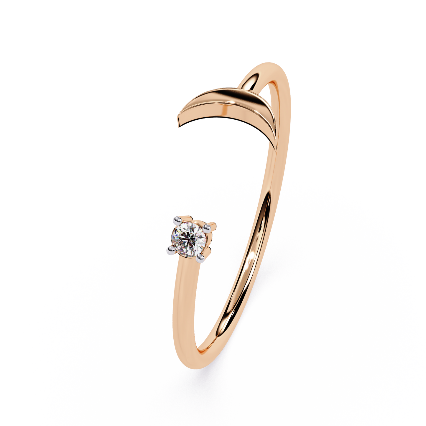 Crescent Moon Diamond Open Ring | Minimalist Adjustable Diamond Ring | Lab Grown Diamond Ring - Lustraa’s Celestial Ring