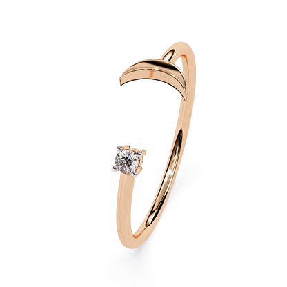 Crescent Moon Diamond Open Ring | Minimalist Adjustable Diamond Ring | Lab Grown Diamond Ring - Lustraa’s Celestial Ring