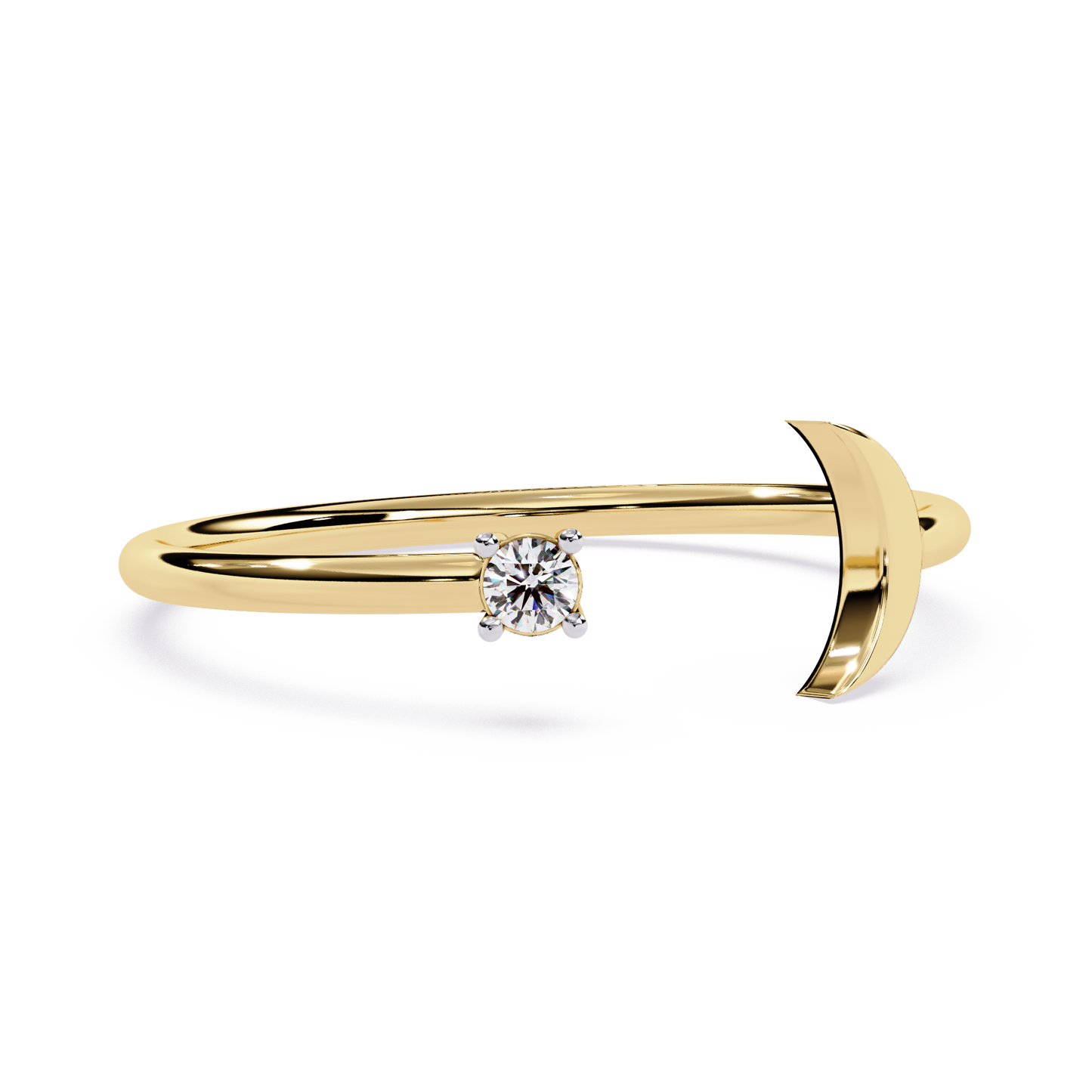 Crescent Moon Diamond Open Ring | Minimalist Adjustable Diamond Ring | Lab Grown Diamond Ring - Lustraa’s Celestial Ring