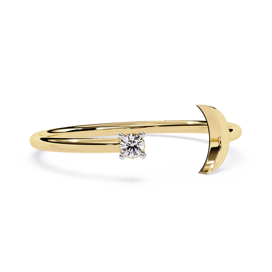 Crescent Moon Diamond Open Ring | Minimalist Adjustable Diamond Ring | Lab Grown Diamond Ring - Lustraa’s Celestial Ring