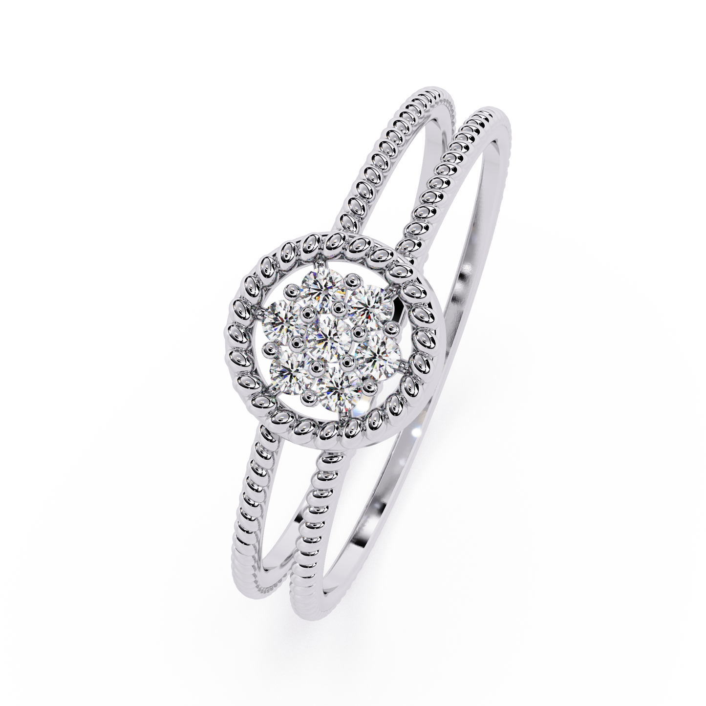 Cluster Diamond Ring with Dual Band – Floral-Inspired Designer Ring - Dual Band Statement Ring -Lustraa’s Floral Ring