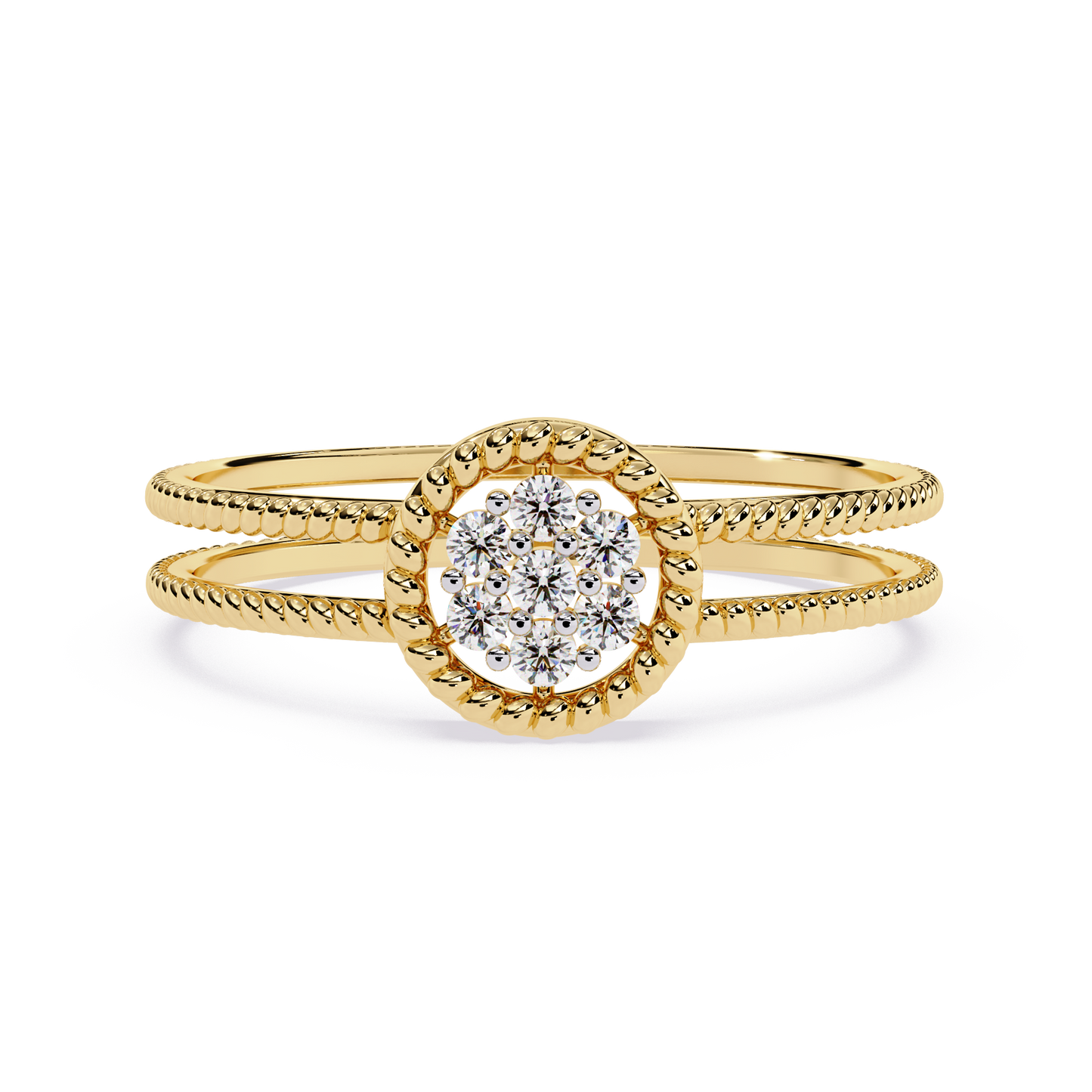 Cluster Diamond Ring with Dual Band – Floral-Inspired Designer Ring - Dual Band Statement Ring -Lustraa’s Floral Ring
