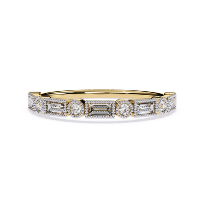 Milgrain Ring with Lab Grown Baguette & Round Diamonds – Vintage-Inspired Stackable Band - Lustraa’s Milgrain Ring