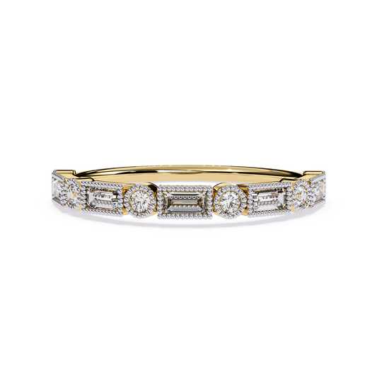 Milgrain Ring with Lab Grown Baguette & Round Diamonds – Vintage-Inspired Stackable Band - Lustraa’s Milgrain Ring