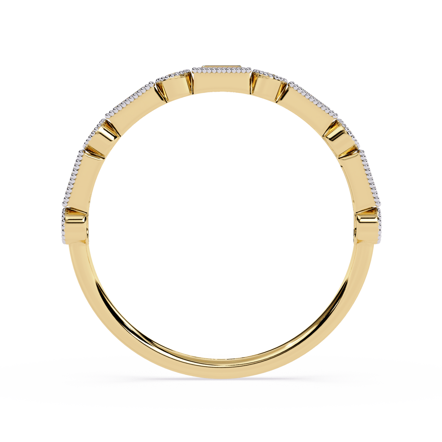 Milgrain Ring with Lab Grown Baguette & Round Diamonds – Vintage-Inspired Stackable Band - Lustraa’s Milgrain Ring