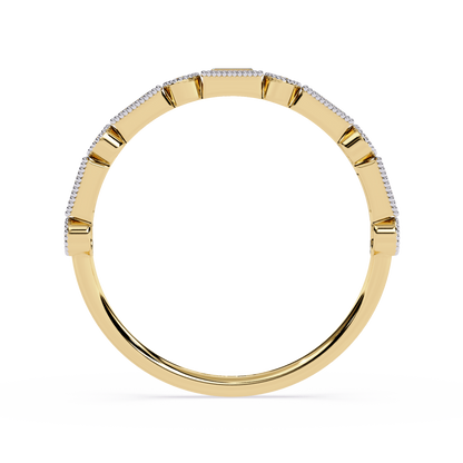 Milgrain Ring with Lab Grown Baguette & Round Diamonds – Vintage-Inspired Stackable Band - Lustraa’s Milgrain Ring