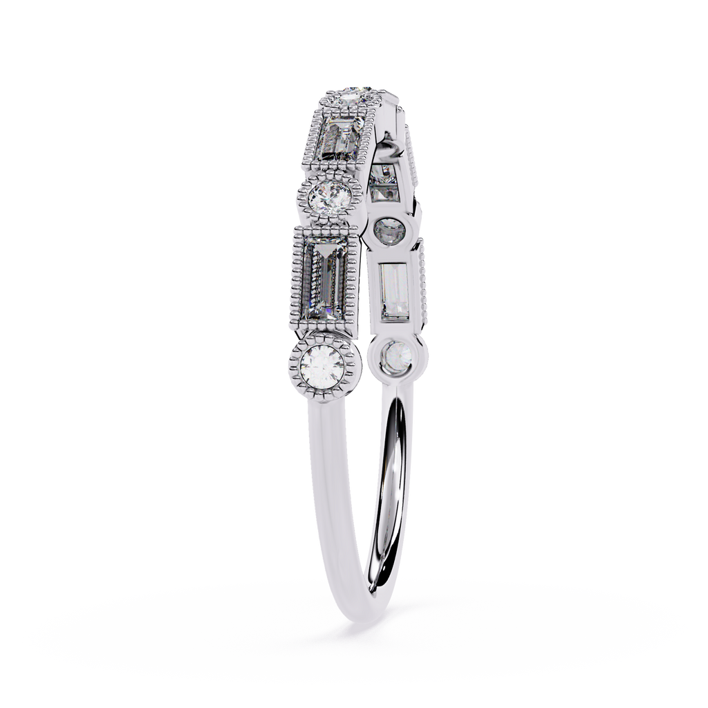 Milgrain Baguette & Round Vintage Inspired Stackable Band – Lustraa’s Milgrain Ring