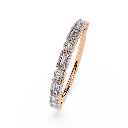 Milgrain Ring with Lab Grown Baguette & Round Diamonds – Vintage-Inspired Stackable Band - Lustraa’s Milgrain Ring