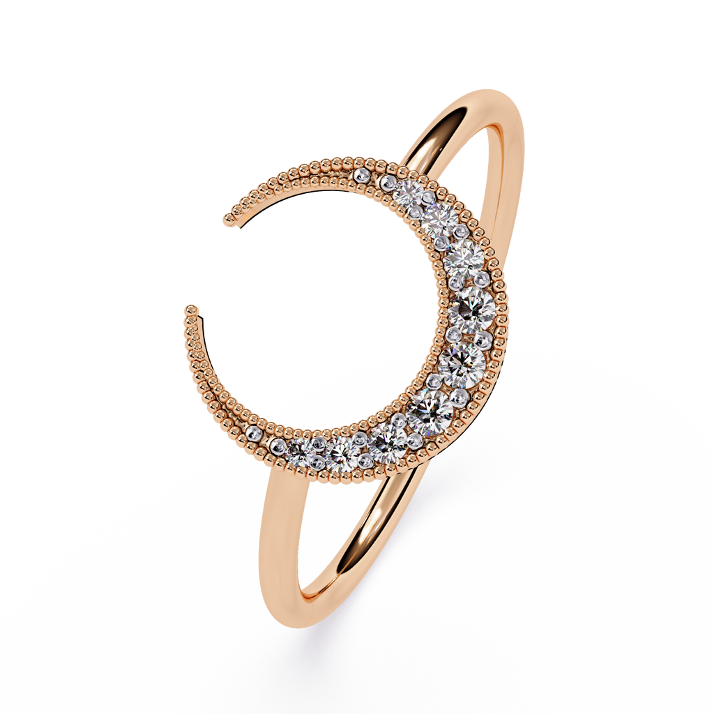 Crescent Moon Lab Grown Milgrain Celestial Ring - Lustraa’s Milgrain Ring